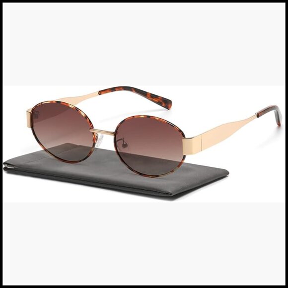 Retro Oval Sunglasses Metal Frame Polarized UV400 Protection